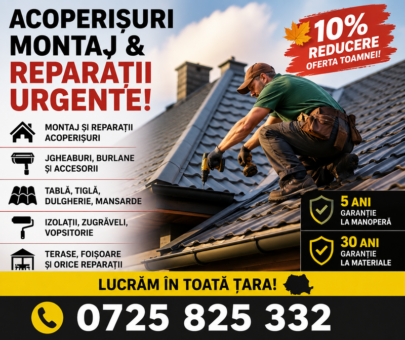 Acoperisuri – montaj & reparatii urgente.